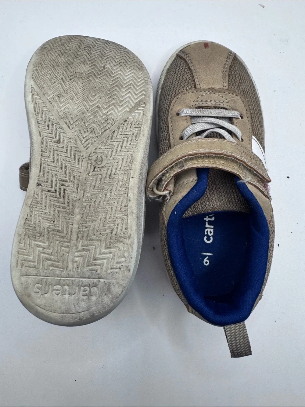Carter's Tan, White and Blue Velcro Sneakers for Kids - Kidcore - 9
